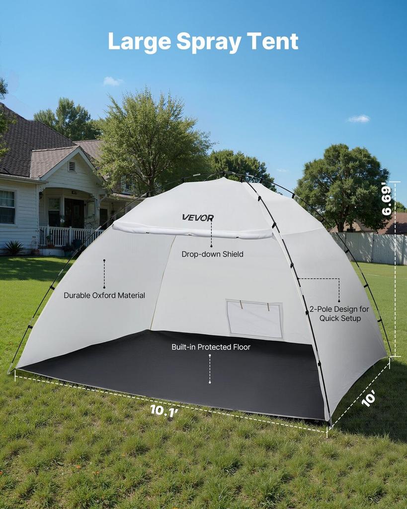 Portable Paint Booth Tent, 2950 x 2920 x 2020mm Painting Tent Station, Spray Shelter with Built-in Floor & Mesh Screen, Large Space, Oxford Spray