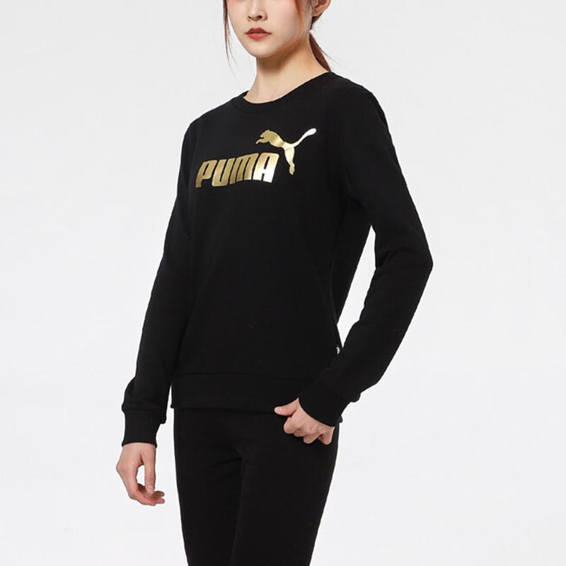 Puma Sports Casual Foil Print Logo Round Neck Pullover Sweatshirt Women Sweatshirt Black 845593-01