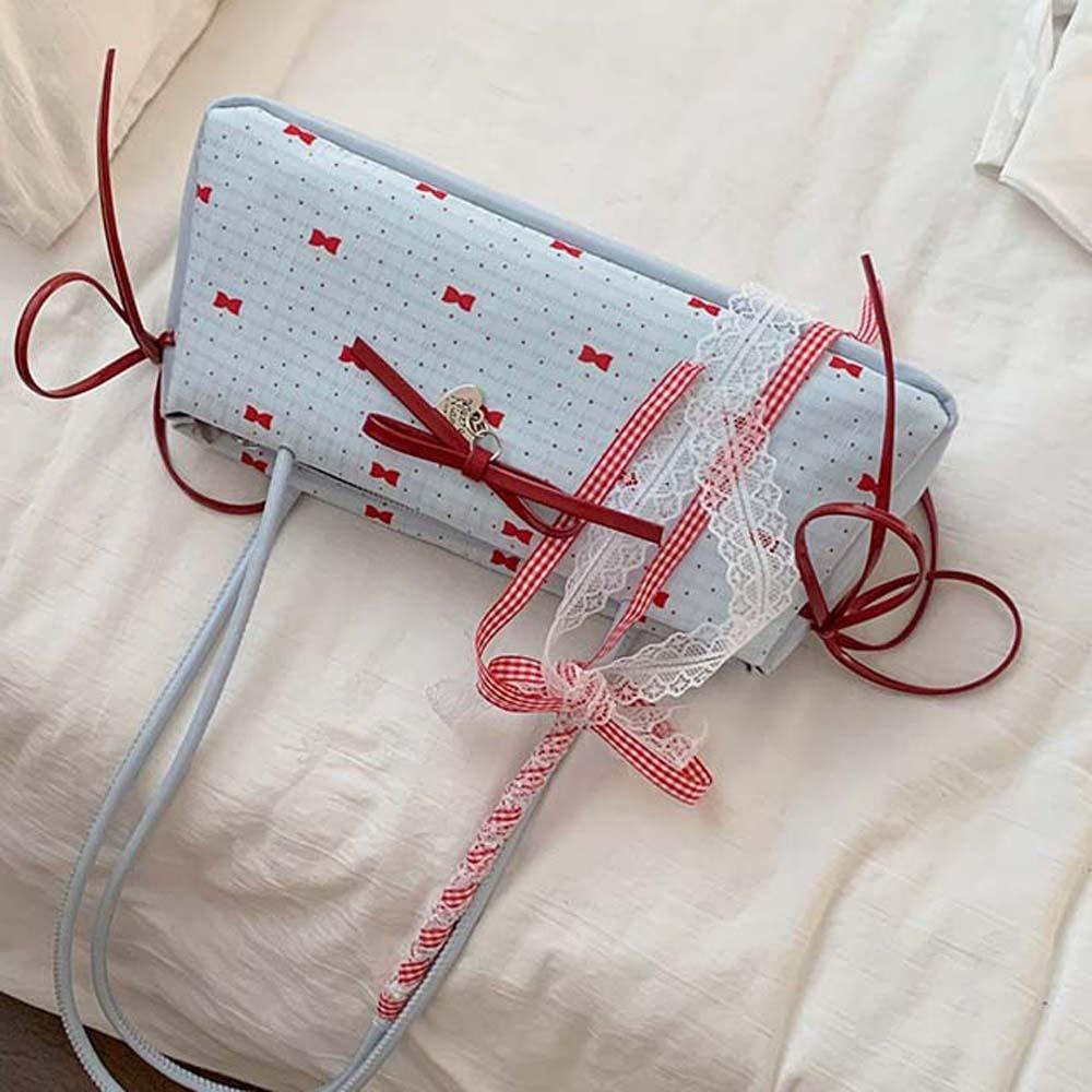 Contrast Color Bow PU Shoulder Bag Sweet Underarm Bags Shopping French Stick Handbag  School