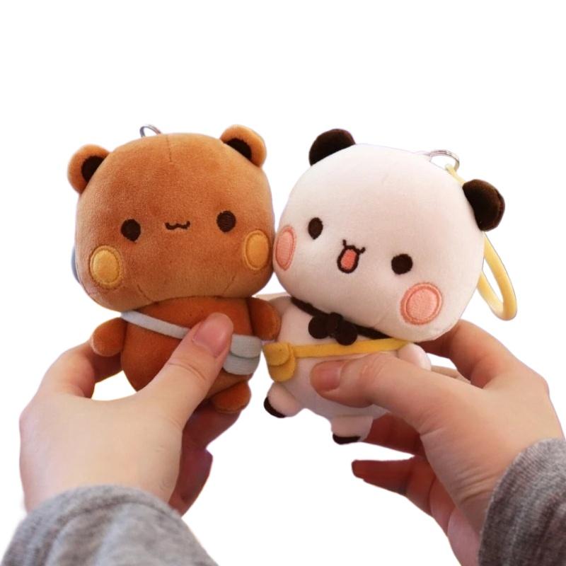 Non-Toxic Cute Bubu And Dudu Panda Plush Keychain Kawaii Cartoon Fluffy Brown Bear Toy Bag Pendant Couple Birthday Gifts Valentine'S Day