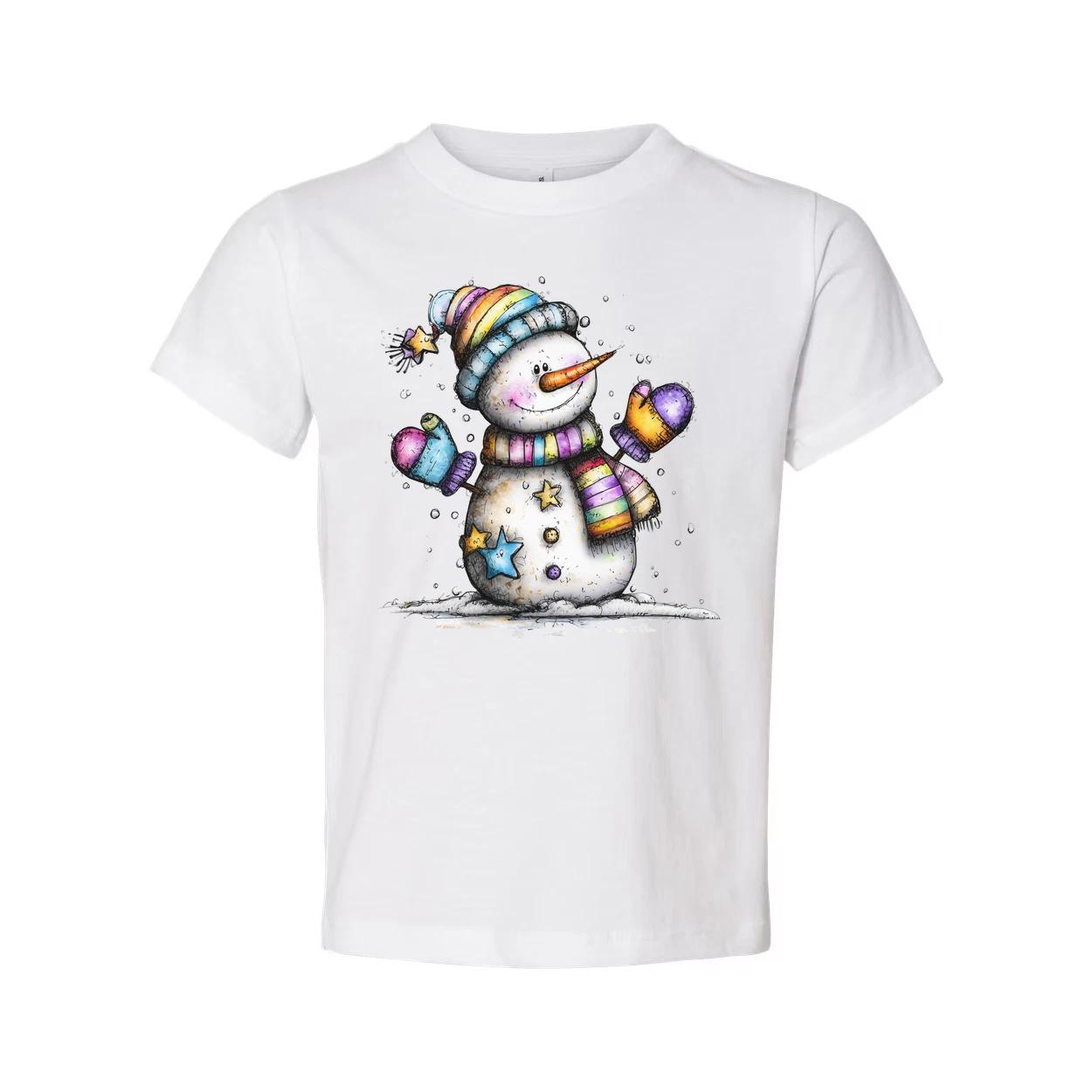 

Colorful Snowman T Shirt With Rainbow Scarf And Beanie Christmas Design For Unis L