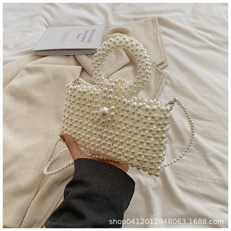 Handwoven Pearl Bag Women's 2025 New Korean Version of Foreign Style Ins Handbag Design Sense Niche Messenger Bag