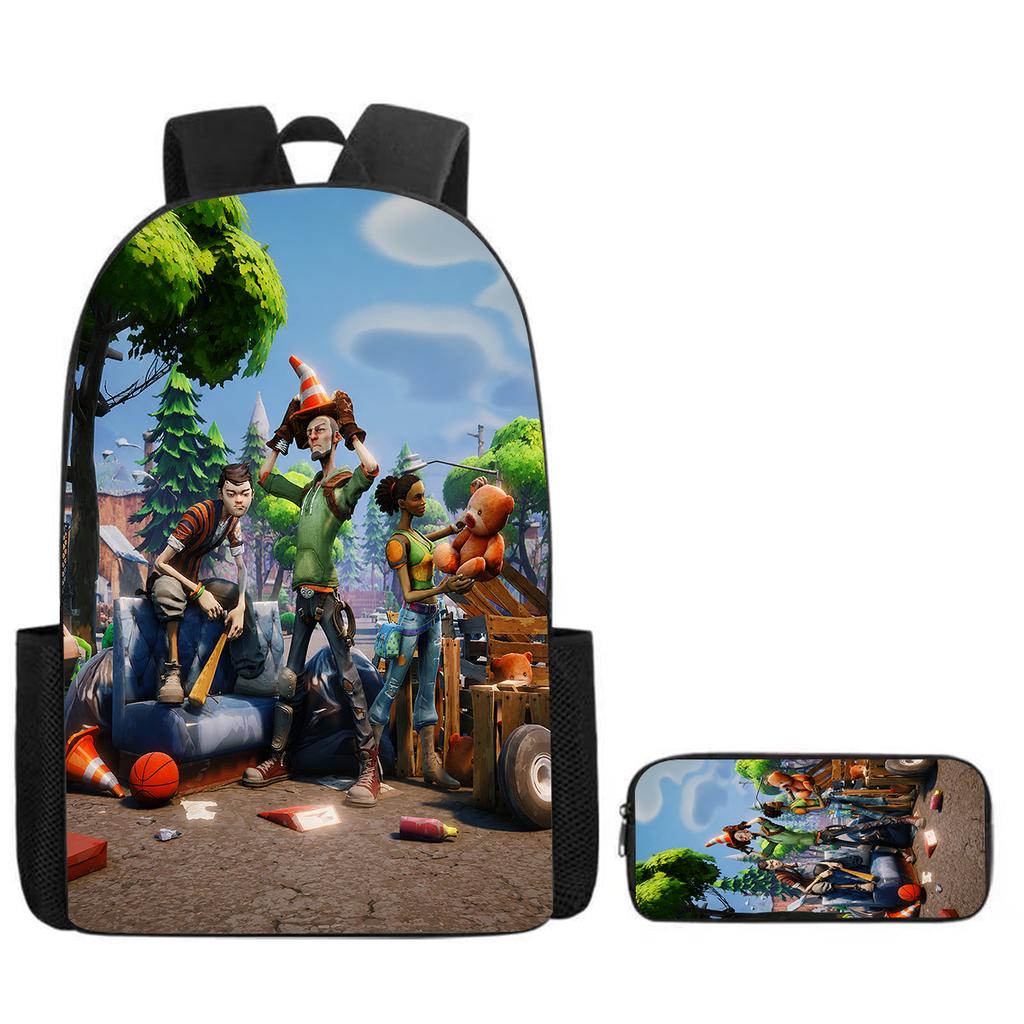 Lightweight Fortnite Cartoon 2Pcs Combo, Backpack and Pencil Case, Unisex Kids Aged 6-14 Portable School Kit