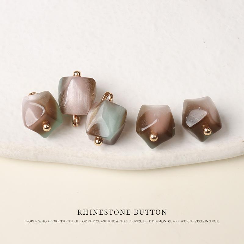 5pcs Color Resin Cut Face Gold Nail Buttons, National Style Cheongsam Hanfu Buttons, Shirt Cardigan Sweater Decorative Buttons