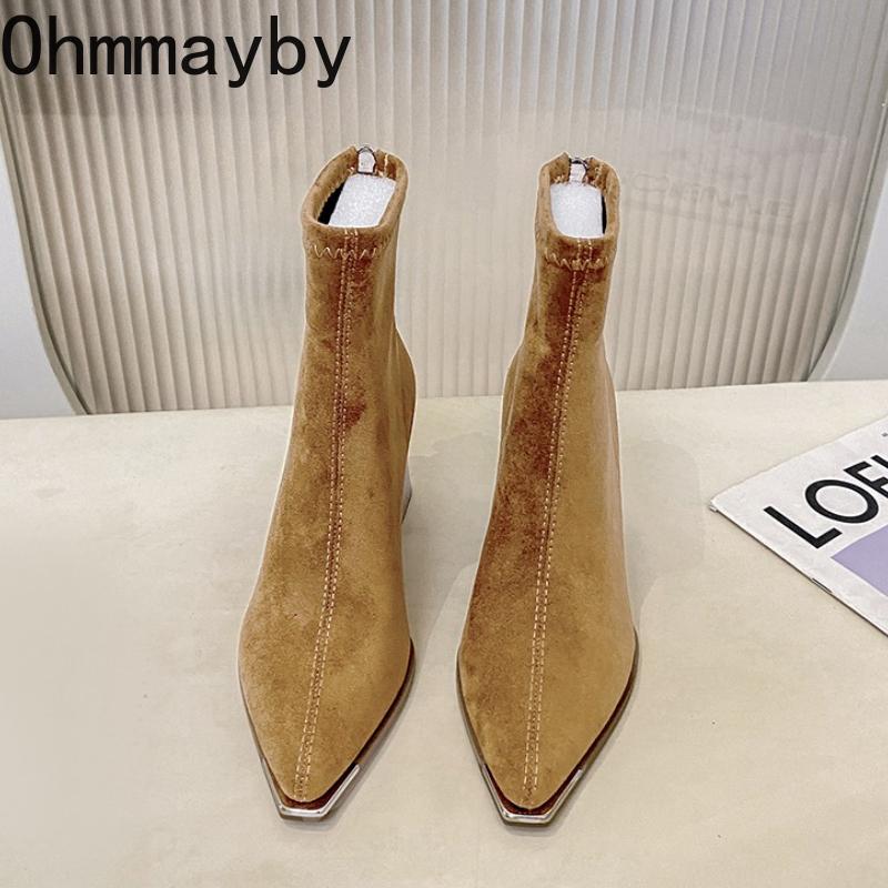 Winter Women Thick Heel Ankle Boots Fashion Pointed Toe Mordern Short Booties Street Style Party Stripper Female Shoes