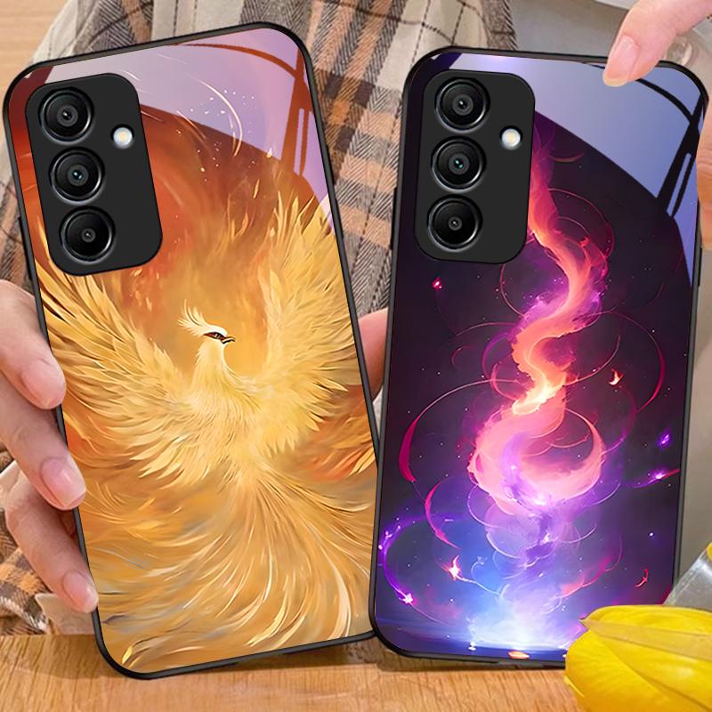 Feuerphönix Hohe Gangart Für Samsung Galaxy A15 5G 54 4G 51 50 24 35 90 71 12 51 53 52S 80 22 34 Schwarze Gehärtetes Glas Handyhülle