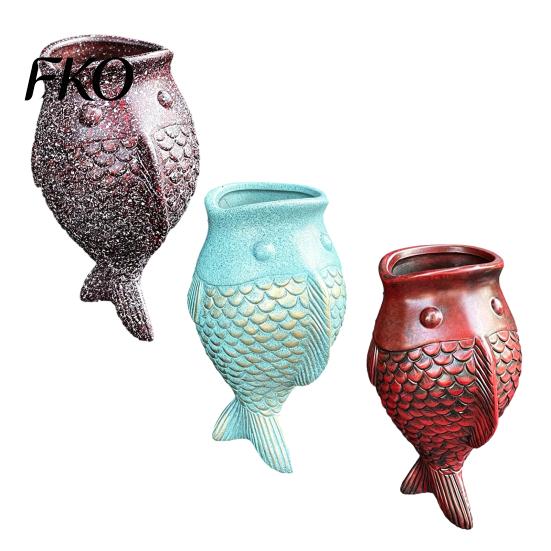 Decorative Garden Planter Fish Shape Wall Mounted Hanging Flower Pot for Balcony Outdoor Patio Vertical