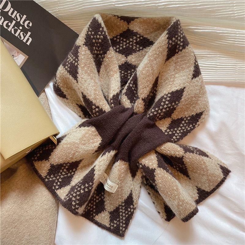 

.1Pc Thickened Double-sided Knitted Scarf For Women Windproof Muffler Warm Shawl New Year s Christmas Accessories
