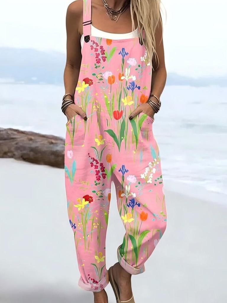 Bretelle da donna Jumpsuit estiva da donna con stampa retrò europea e americana