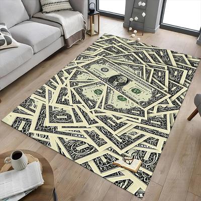 1PC Dollar Banknote Extra Large Non Slip Floor Carpet, Office, Family, Bedroom Large Area Rug Indoor Rugs, Vibrant Colors