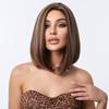 Peruca feminina curta e lisa da moda europeia e americana, cabeça ondulada dividida castanha, peruca sintética de seda de alta temperatura com faixa de cabeça