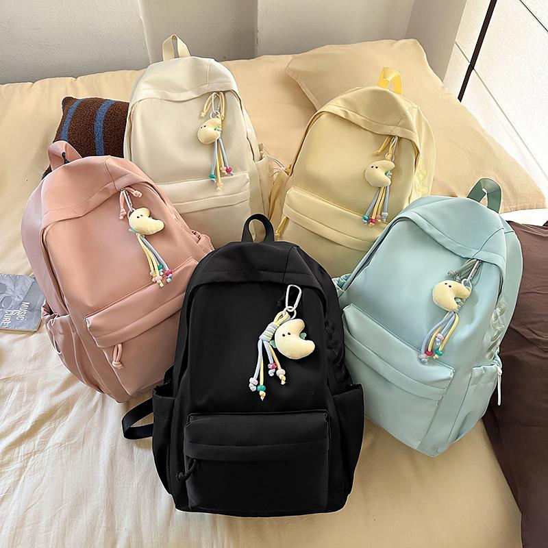 Girls' Solid Color Backpack Junior High School Students Lightweight Schoolbag Large Capacity Backpack