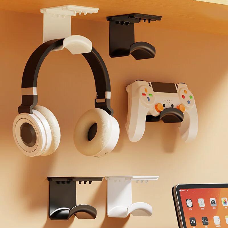 2 Pezzi Supporto Universale per Cuffie in Plastica Sotto Scrivania Gancio Adesivo a Parete Rastrelliera Porta Cuffie per Auricolari da Gaming