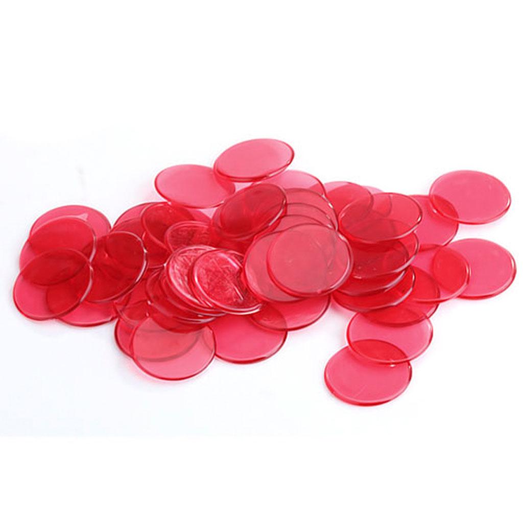 2x 100pcs 1 1/4 Inch Clear Red Plastic Bingo Chips Party Games Toys Props