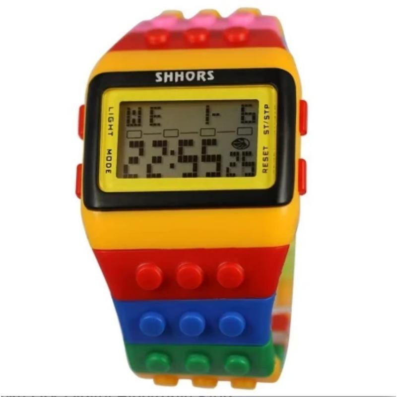 

Men and Women Watch Trendy Rainbow Building Blocks Student Wristwatch Multi functional LED Waterproof Electronic Sports Watches