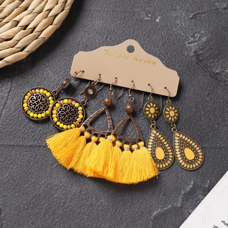Long fringed earrings Bohemian wasteland exotic wind earrings retro vacation style suit earrings women