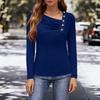 Top da Donna in Seta di Latte a Maniche Lunghe alla Moda Casual con Collo Asimmetrico e Bottoni T-shirt
