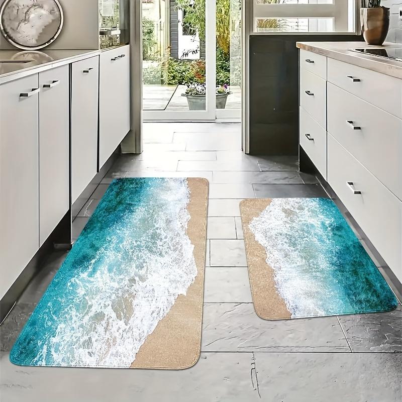 Blaues Strandwellen Küchenmatte Dekor Flur Balkon Waschküche Rutschfeste Bodenmatte Badezimmer Fußmatte Teppich für Wohnzimmerdekor