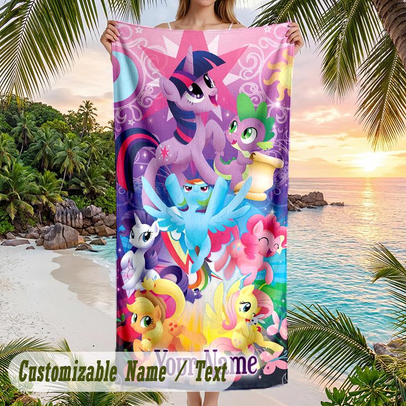 My Little Pony Beach Towel, Personalized Custom Text, Quick Dry Soft Large Towel For Swimming Pool Travel