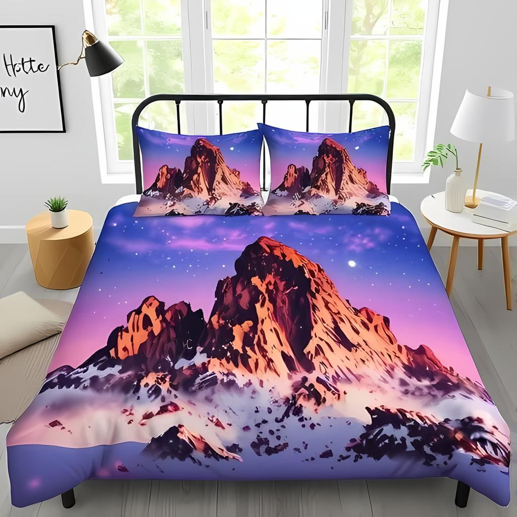 Soft with Soft Fabric Duvet Cover Set Stuning Snow-Caped Mountains Grazing Horses Design Perfect for Nature Lovers Soft Warm plus Breathable Quen