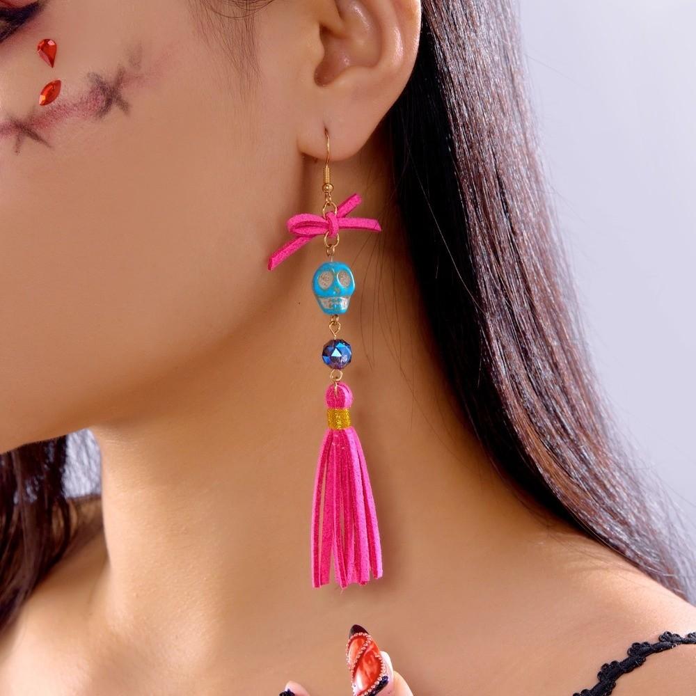 Rice Bead Halloween Earrings Colorful Ear Jewelry Accessories Creative Skull Drop Earring Party