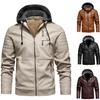 Giacca in Pelle Autunno e Inverno da Uomo in PU Ecopelle Giacca da Moto da Uomo Giovane Giacca con Cappuccio Foderata in Velluto