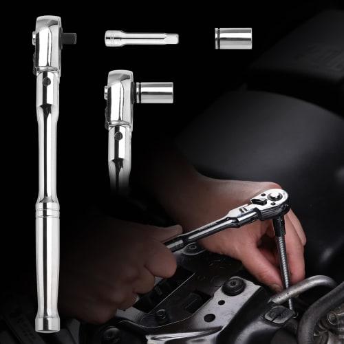WORKPRO Ratchet Handle, Ratchet Wrench, Socket Wrench, 6.35mm Drive, Swivel Head, 4-Level Adjustment, Easy Direction Switching, Quick Release Button,