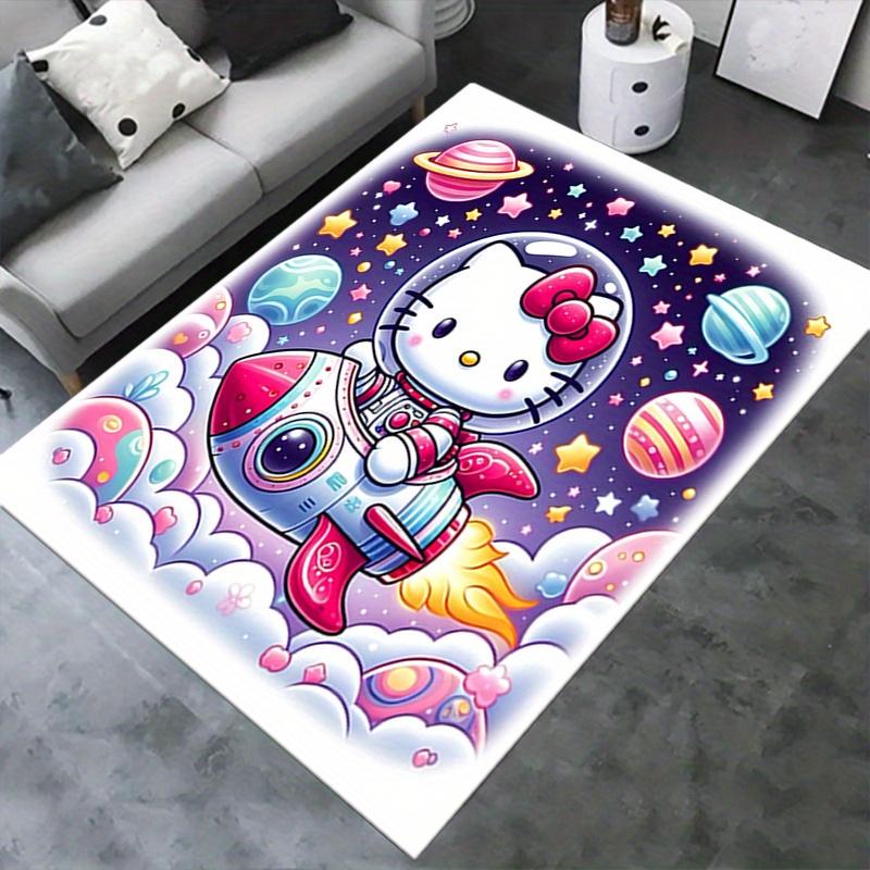 Office Rug Hello Kitty, Space Adventure Anti-Slip Rug, Machine Washable for Living Room, Bedroom, Office, Multiple Sizes, Bedroom Mat, Decorative Mat,