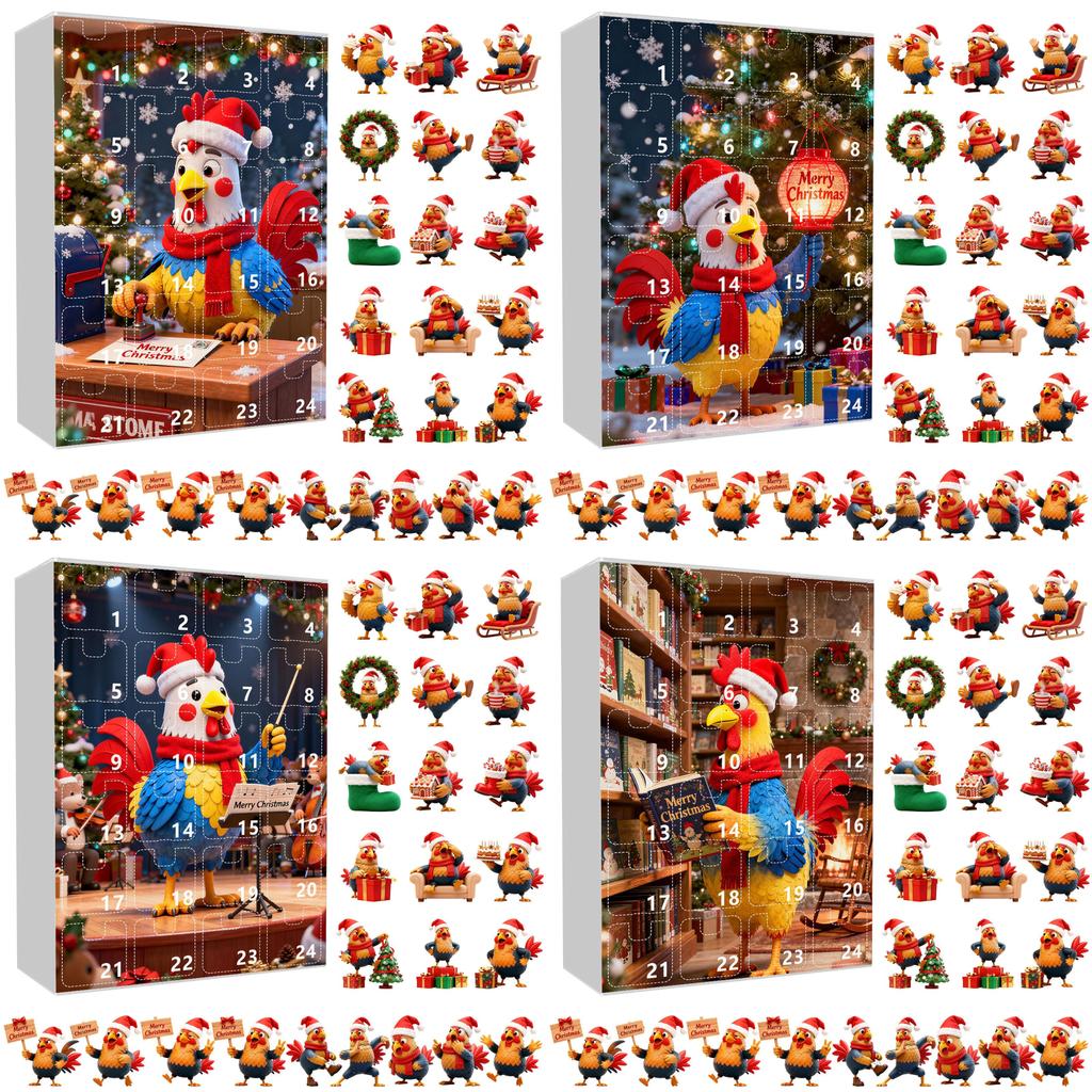 Christmas Chicken Lantern Calendar With 24 Acrylic Pieces For Holiday Gift And Decoration