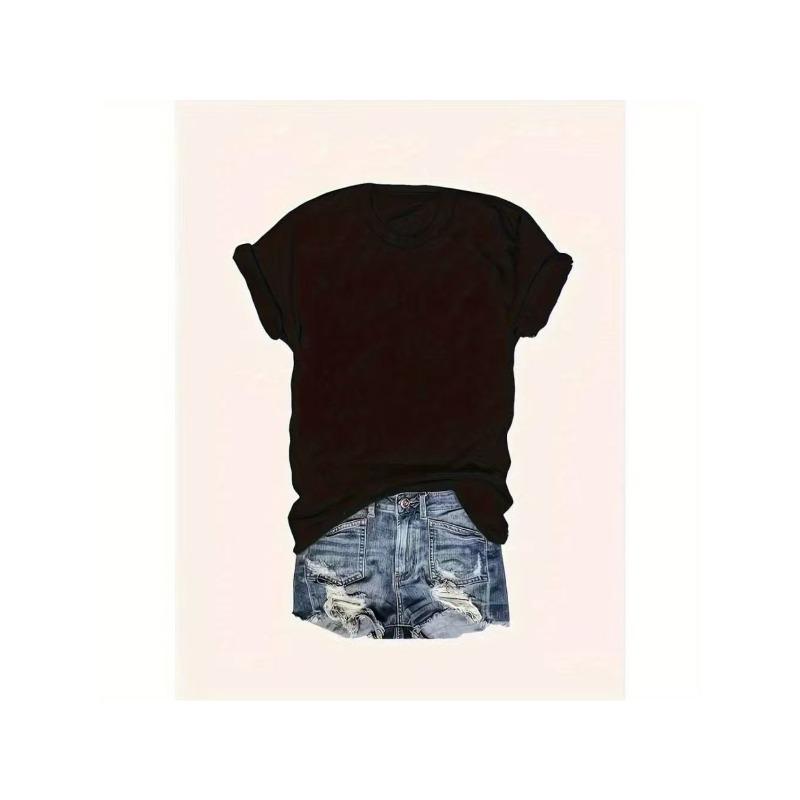 European Size Women's Soft Breathable Short Sleeve T-Shirt - Black Washed Leopard Print Crew Neck Top, Casual Loose Fit Blouse for Casual Attire