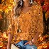 Women's V-Neck Floral Print Three-Quarter Sleeve Casual Top