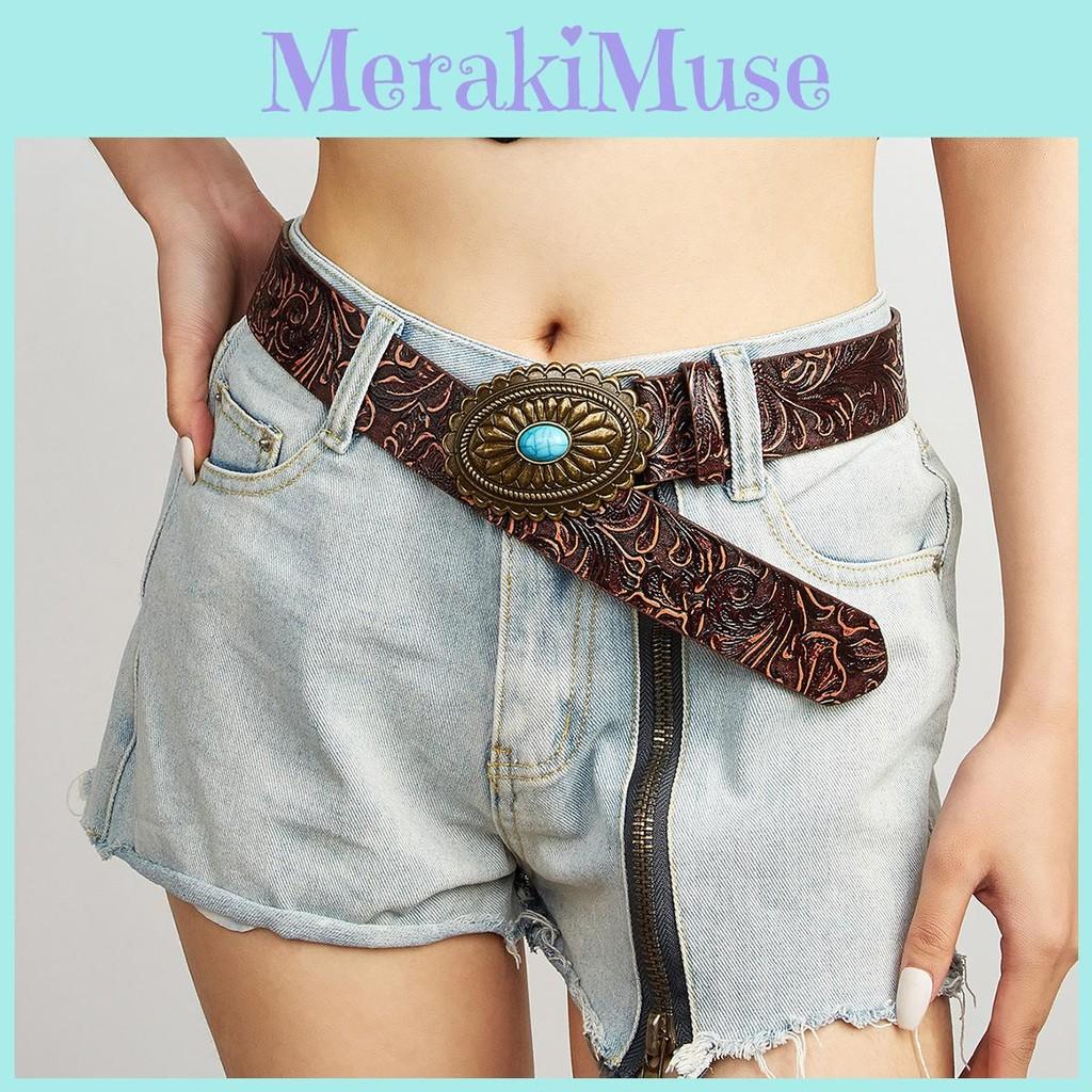 Gemstone Simulation Fashion And Metal Buckle Decor Flower Pattern Belt Women