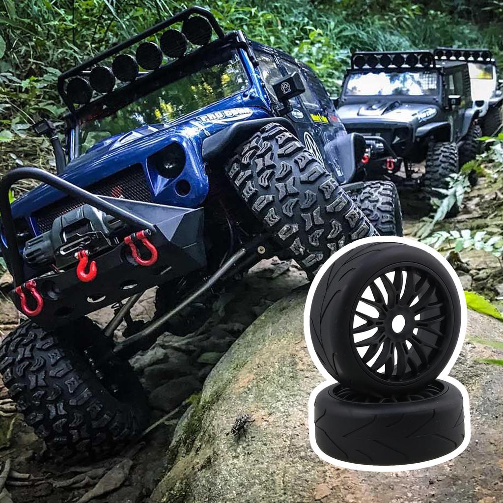 Mxfans 4-Pack Black RC 1:8 Off-Road Car Rubber Tire & Plastic Y-Type Wheel Rims with 17mm Drive Hex (Branched Pattern)