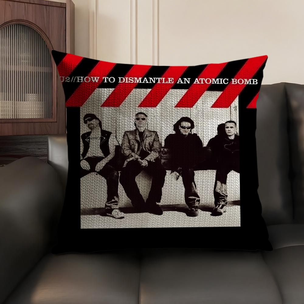 Rock UU Band Music Cushion Cover Natural Linen Organic Fabric DoubleSided Printing Sofa Home Decor Gift Pillow Case