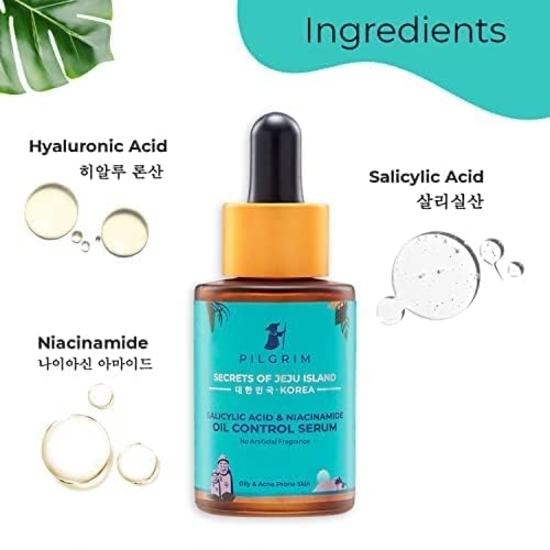 Pilgrim 2% Salicylsyra + 3% Niacinamid Oljekontrollserum För Fet & Aknebenägen Hud För Unisex Av Alla Hudtyper, Koreansk Hudvård, 30ml