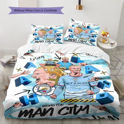 Manchester City  Pattern Bedding Quilt Set Quilt Cover Pillowcase Home Decoration Birthday Gift (1 * Duvet Cover + 2 * Pillowcase, Without Core)