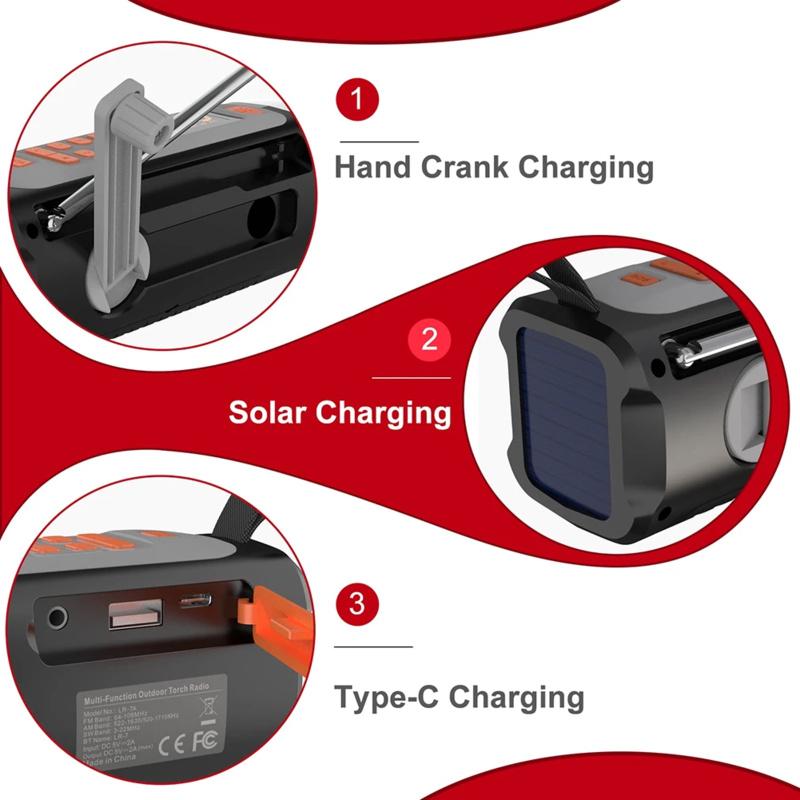 4500mAh Battery Operated Radio with Flashlight SOS Alarm Headphone Jack USB C/Solar/Hand Crank Charging Power Bank Phone Charger