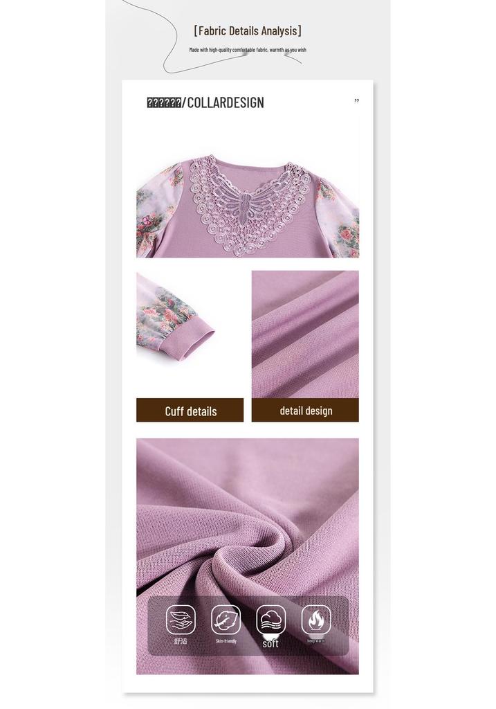 2026 Spring/Summer Elegant Lace Chiffon Rhinestone Shirt for Middle-Aged Women - Tummy-Concealing Plus Size Top