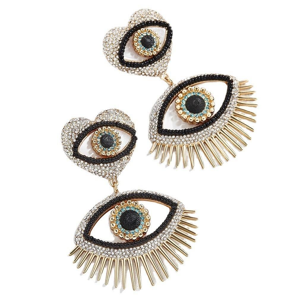 

Earrings Alloy Chic With Rhinestones And Beads Stylish Devils Eye Design