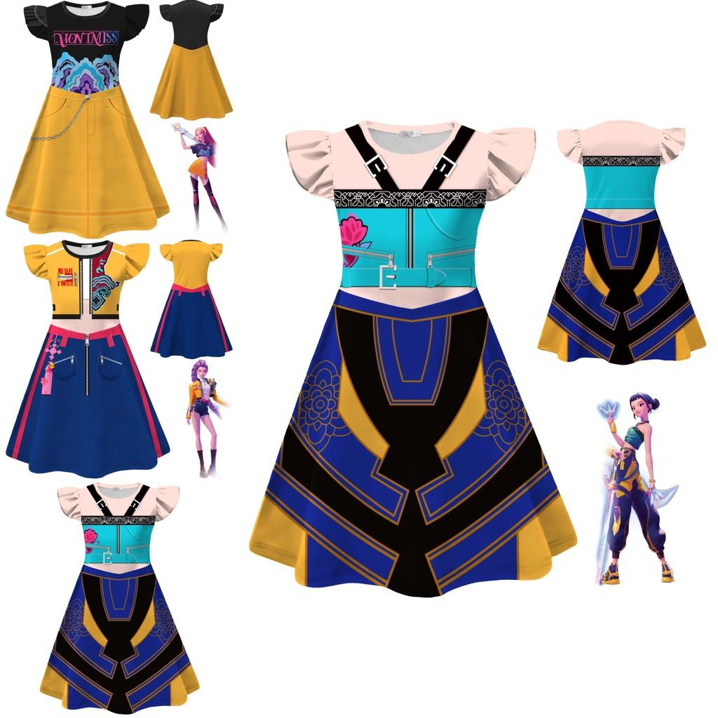 Kpop Demon Hunters Girl Dress With Cartoon Pleated Fabric For Children 110-160cm