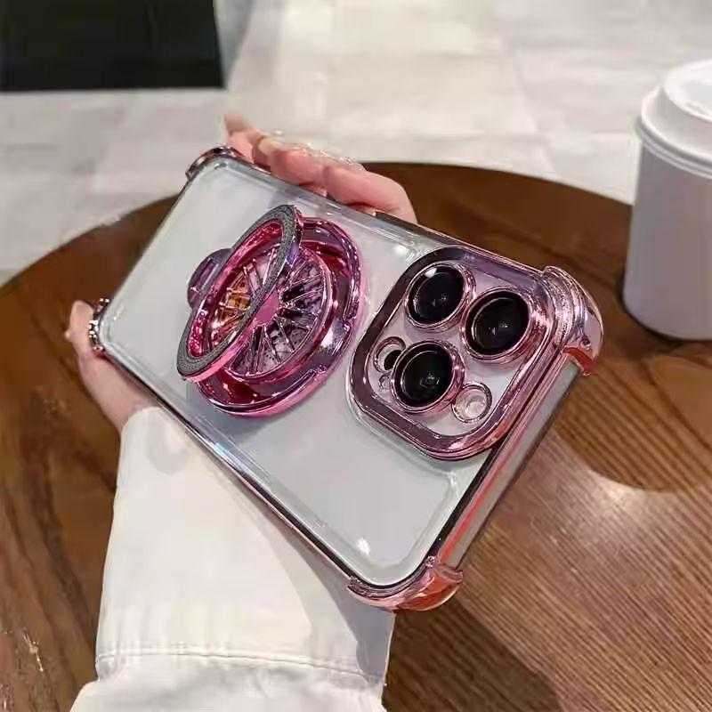 Luxury Magnetic 360 ° Rotating Bracket Phone Case For iPhone 17 16 15 14 13 12 11 Pro Max 15 16 Plus 17 Air Plating Clear Cover
