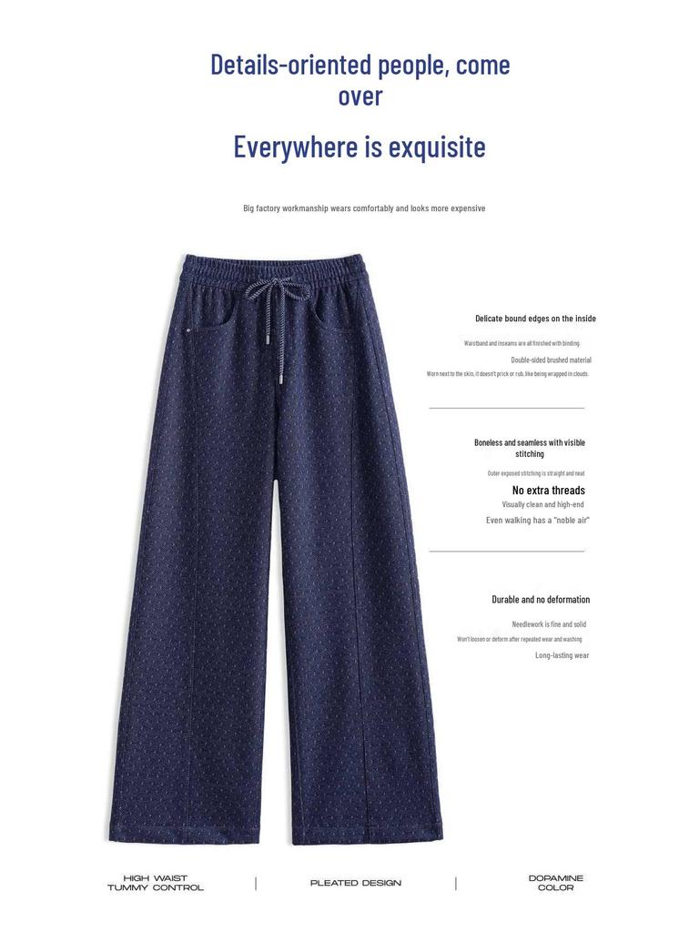 White Five Geese Polka Dot Jacquard Denim Wide-Leg Pants for Women - Autumn/Winter 2025