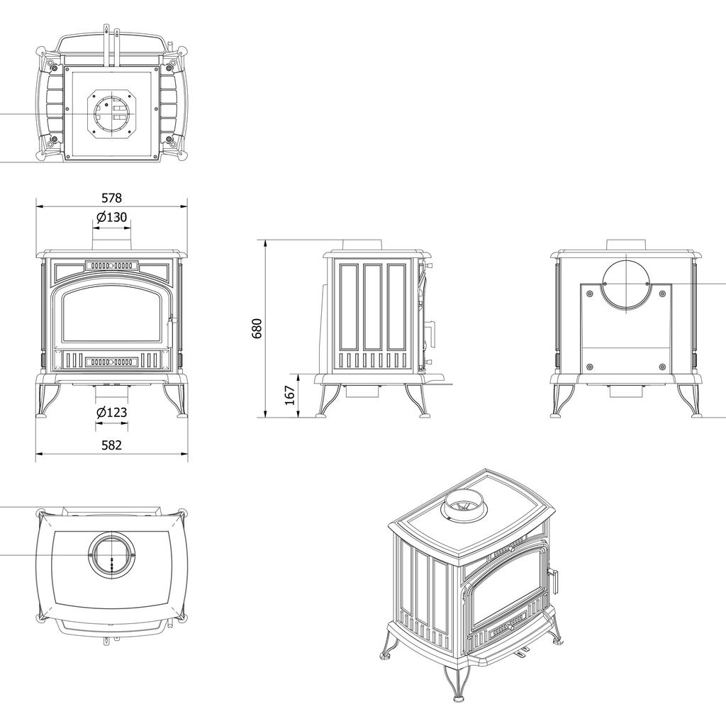 Cast Iron Wood Burning Stove KRATKI K6 ECO Ø 130 6,5 kW