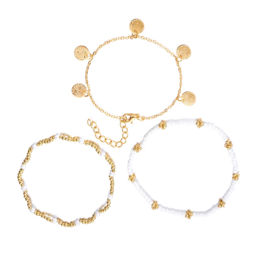 Warstwowa Bransoletka na Kostkę do Układania dla Kobiet z Muszelkami, Koralikami w Kształcie Rozgwiazd, Letnia Biżuteria na Plażę, Stop, Sztuczne Perły, Akcesorium Nadmorskie