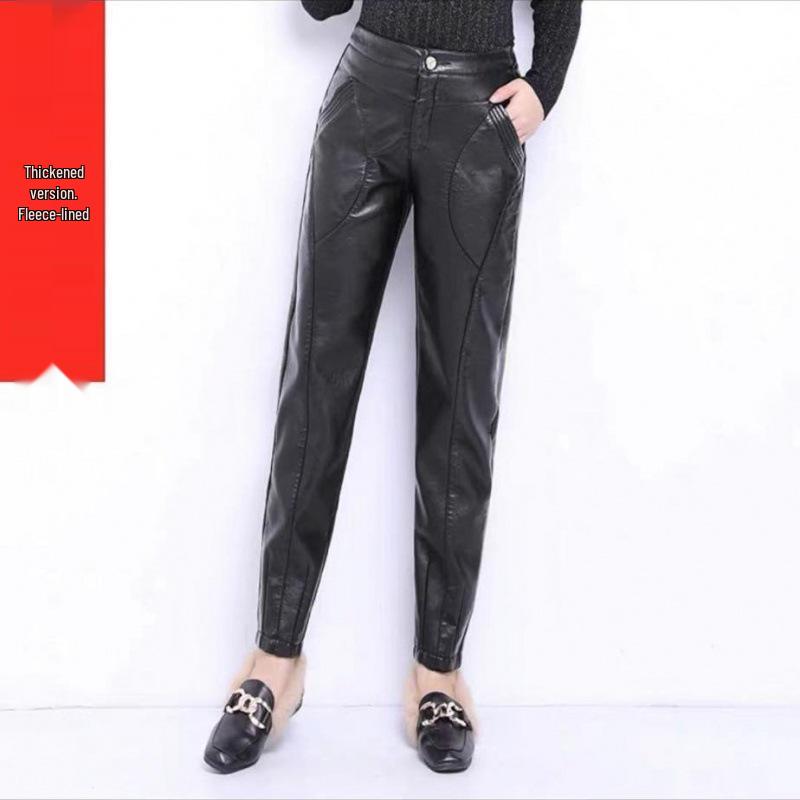 Women's High Waist Wide Leg Loose Velvet Harem Pants - Dark Color, Autumn Winter