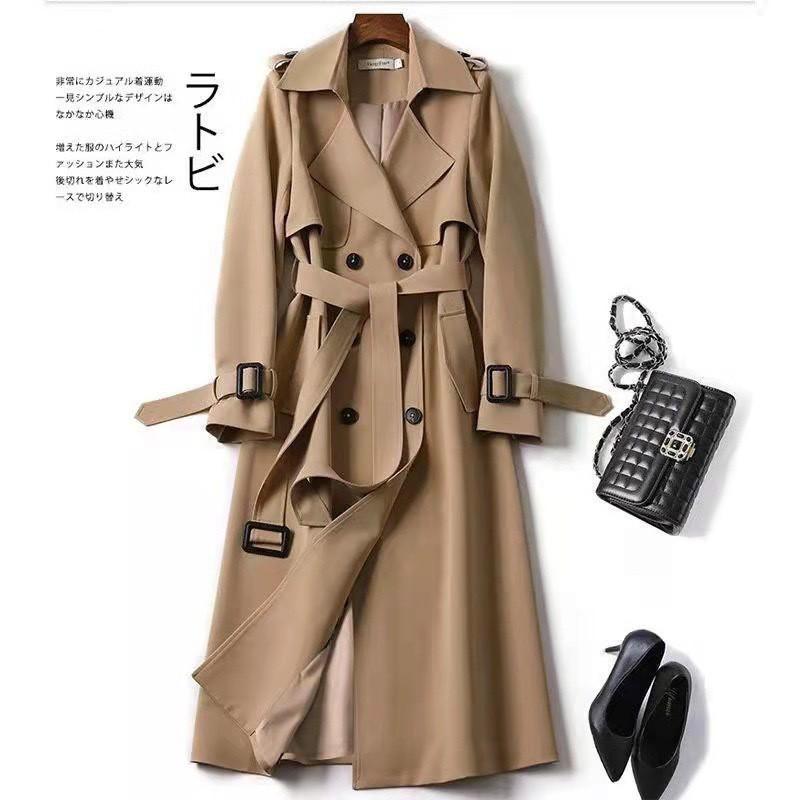 Damen Mittellanger Trenchcoat Britischer Stil Knielanger Übermantel Slim Fit Baumwollmischung
