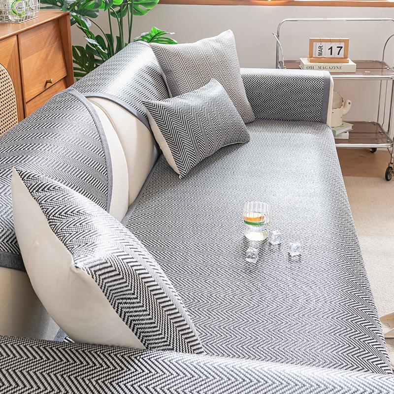 New Cool Sofa Cushion Combination Sofa Light Luxury Ice Rattan Mat Combination Sofa Cushion Cover Summer Seat Cushion