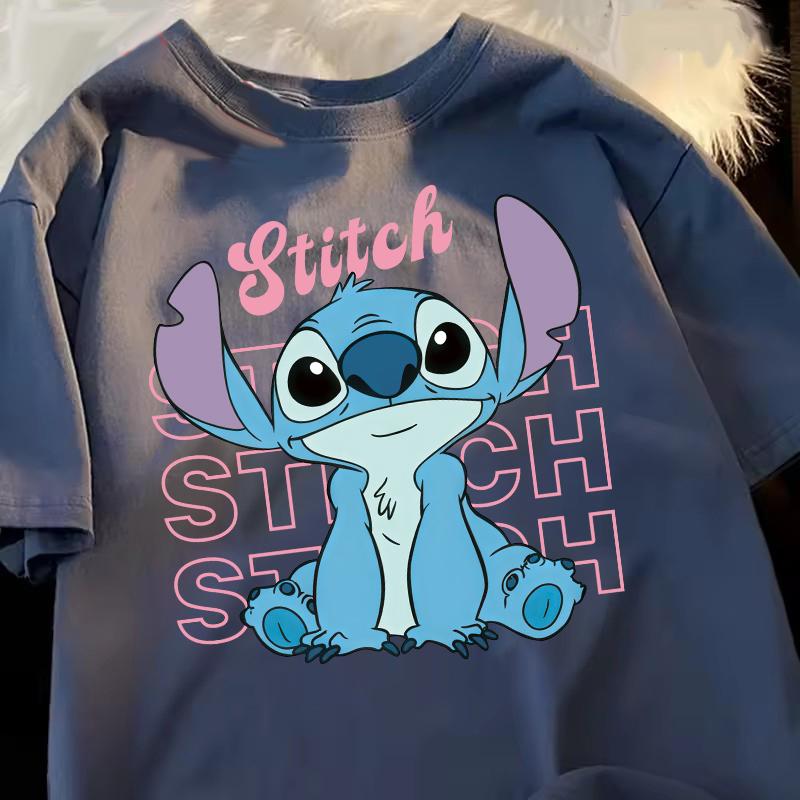 Funny 100 Cotton Stitch Love Graphic Print TShirt for Women Casual Short Sleeve Tee Cartoon Design