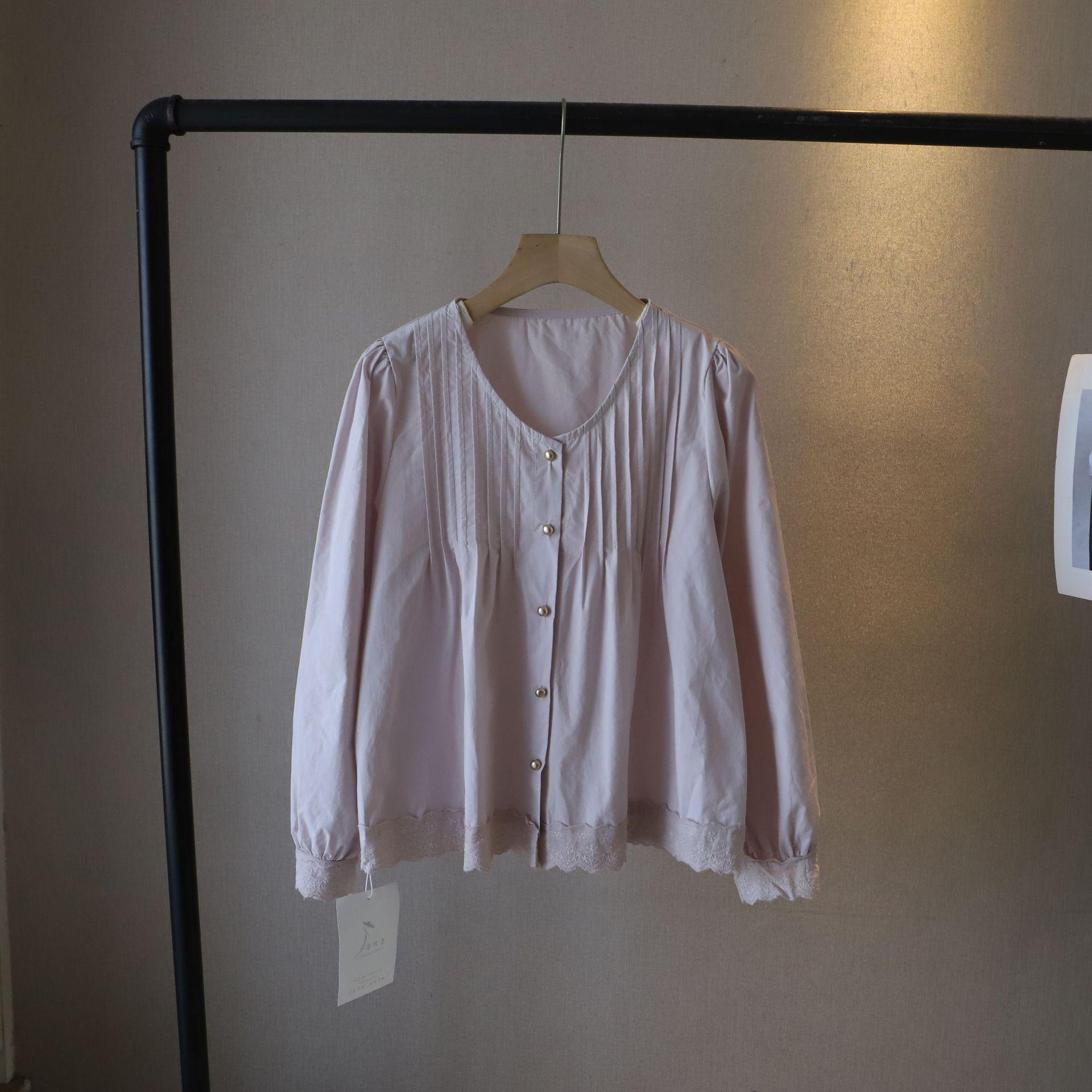 

[Би Чжэн] 2025 Ранняя весна Корейский стиль Женская Тяжелая промышленность Плиссированное Кружево Блузка с длинным рукавом 3296 One Size фиолетовый