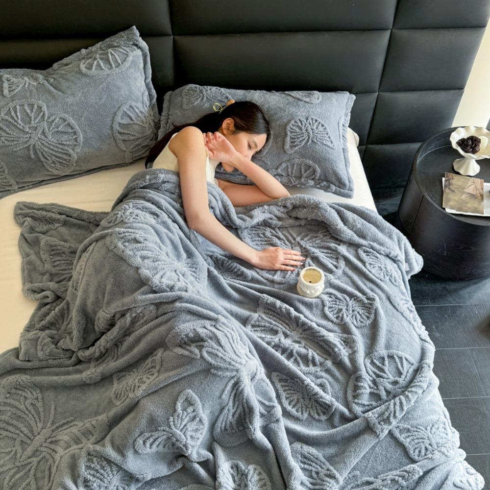 3D Throw Blanket Soft Nap Blanket Butterfly Jacquard Flannel Blanket  for All Seasons 59.06x78.74 in синий